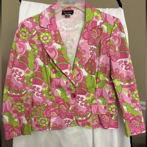 Vintage Tara Jones Floral Blazer Women’s Size 6 Classic Tailored Jacket Pink/Gr